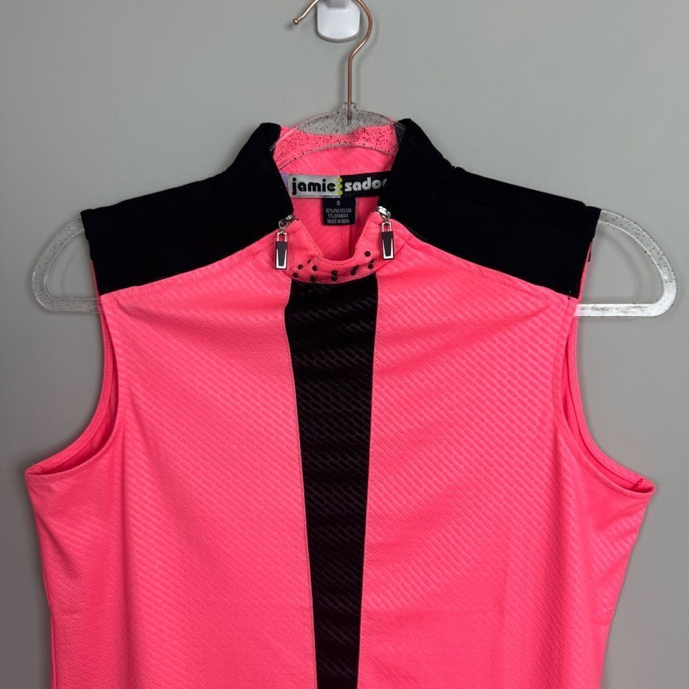 JAMIE SADOCK | Neon Coral Pink and Black Zipper Tank Top Women’s Size Small - Picture 4 of 9